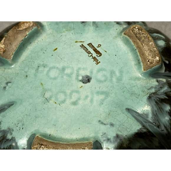 Vintage Fohr Ceramic GERMANY Green Gold Glazed drip bowl 7" - Picture 12 of 13